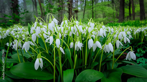 Leucoma Venom Blooming in Spring Forest, 
 European Nature. Generative Ai photo