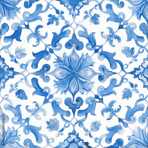 Light blue floral watercolor seamless pattern. For use in home decor, fashion textile, and wallpaper design, digital, printed materials, stationery, gift wraps, and website background. 
