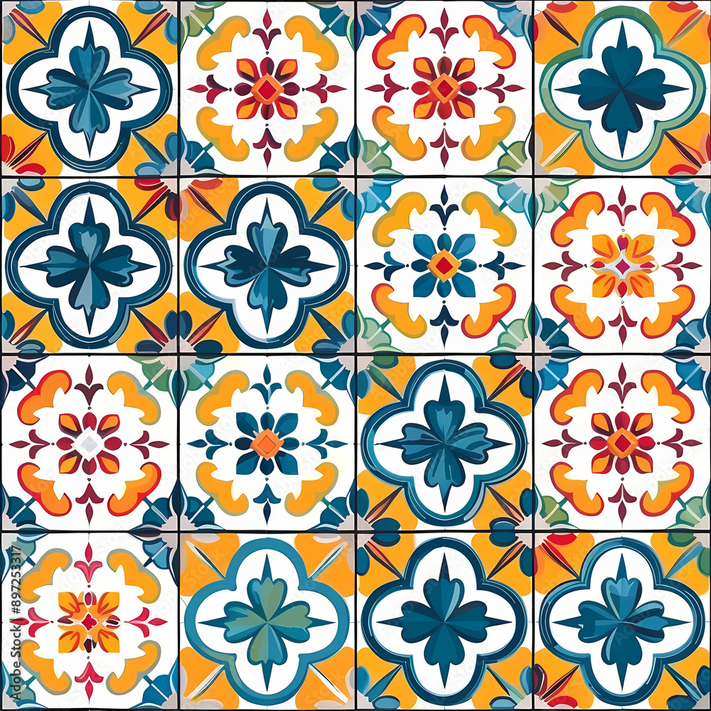 Vibrant Moroccan seamless tile pattern. For wall tile, flooring, backsplash, digital or print background, textile, craft. Cultural and Traditional concept Vibrant Moroccan seamless tile pattern. For wall tile, flooring, backsplash, digital or print background, textile, craft. Cultural and Traditional concept