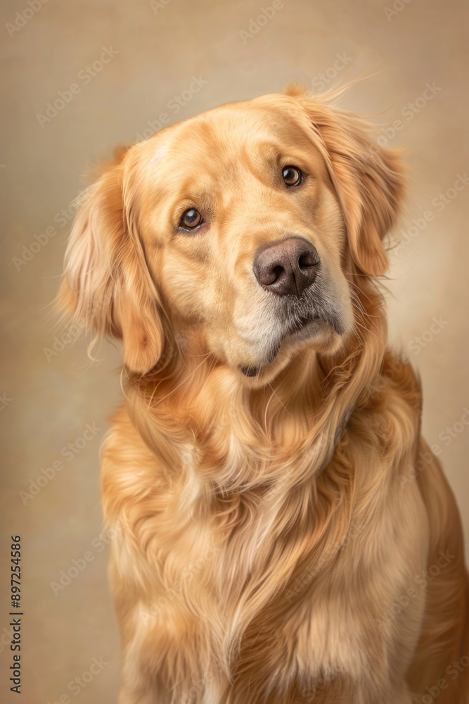 Retriever dog sitting in a sunlit golden field of grass. Retriever dog sitting in a sunlit golden field of grass.