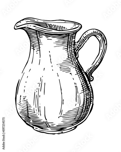 water jug engraving black and white outline