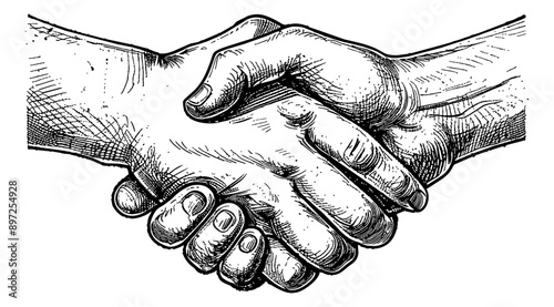 handshake engraving black and white outline