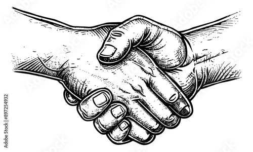 handshake engraving black and white outline