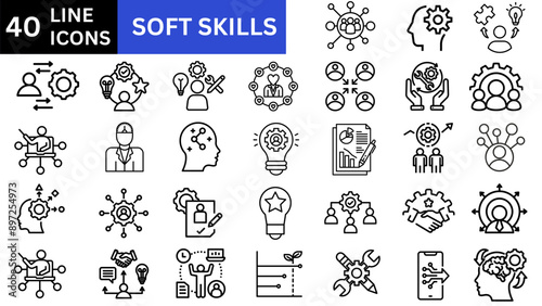 Soft skills icon set. Solid icons vector collection.