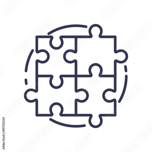 Four interlocking puzzle pieces forming a circle, symbolizing teamwork and collaboration.