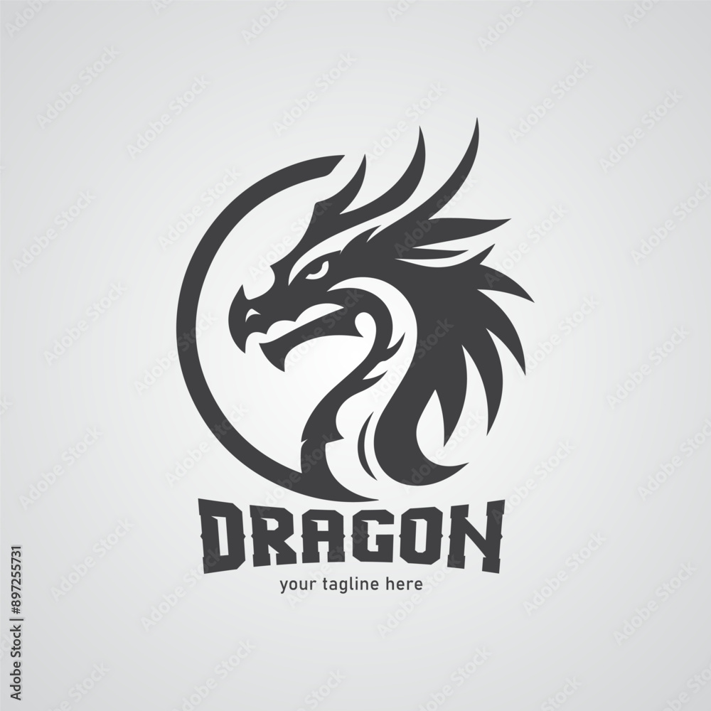 Simple Dragon Head Monochrome Logo Design Simple Dragon Head Monochrome Logo Design