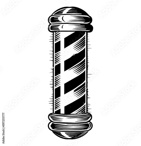 barber pole engraving black and white outline
