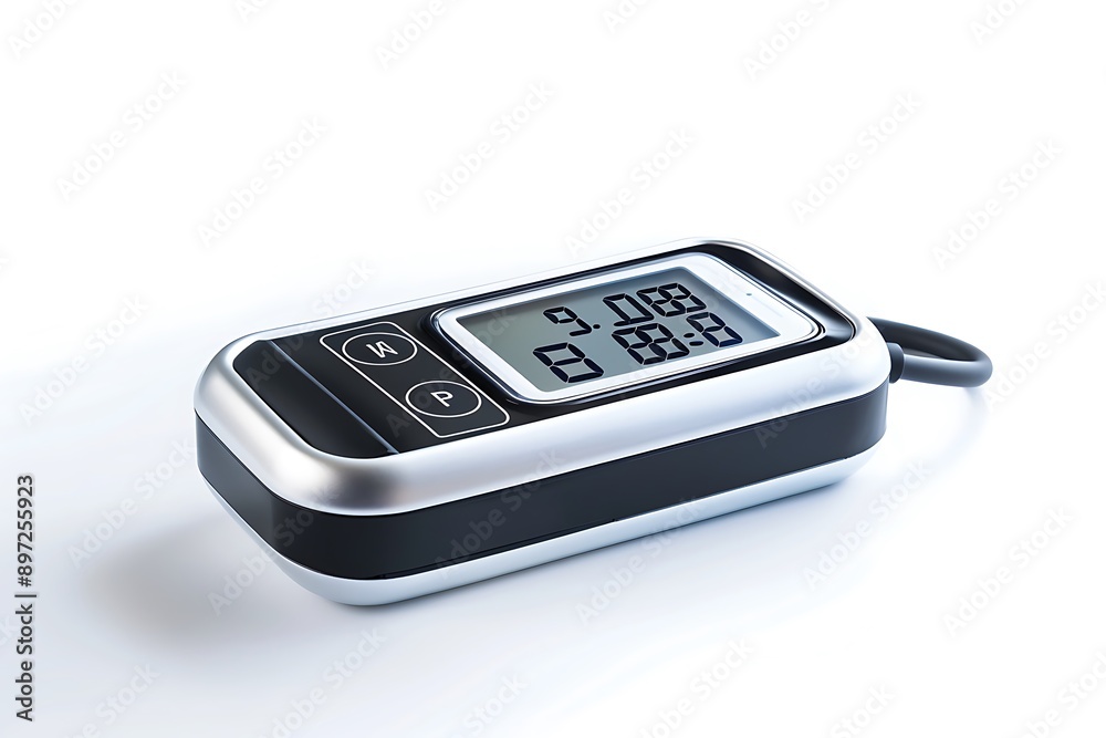 A portable pulse oximeter with a digital display isolated on a white background The devices sleek design makes it easy to use and read A portable pulse oximeter with a digital display isolated on a white background The devices sleek design makes it easy to use and read