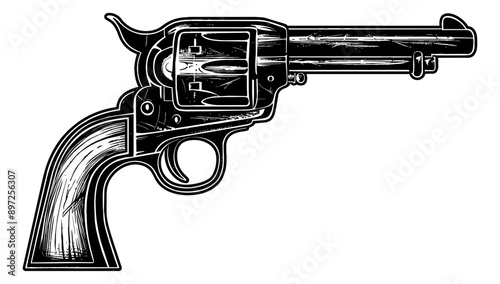 old cowboy gun engraving black and white outline