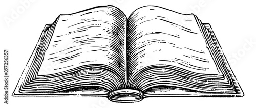 old open book engraving black and white outline