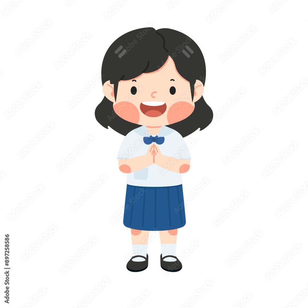girl student greeting sawasdee cartoon girl student greeting sawasdee cartoon