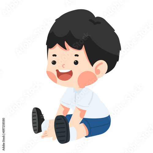 Cute boy child sitting on the floor