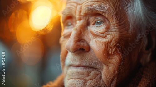 Close-Up Portrait of an Elderly Man Looking Upwards in the Evening © jul_photolover