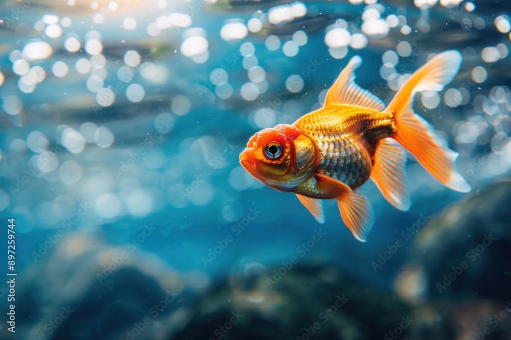 goldfish orange fish underwater blue water