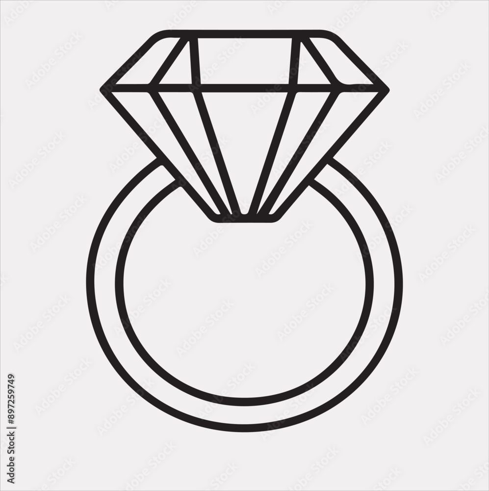 Diamond ring one-line art silhouette vector on a white background Diamond ring one-line art silhouette vector on a white background