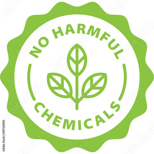 green no harmful chemicals outline icon round rounded circle badge stamp label isolated on transparent background