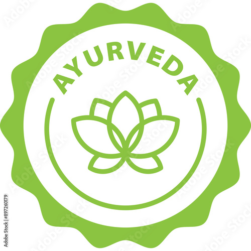 green ayurveda outline icon round rounded circle badge stamp label isolated on transparent background