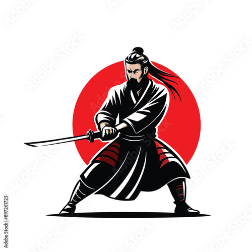 samurai with a katana stylish illustration silhouette