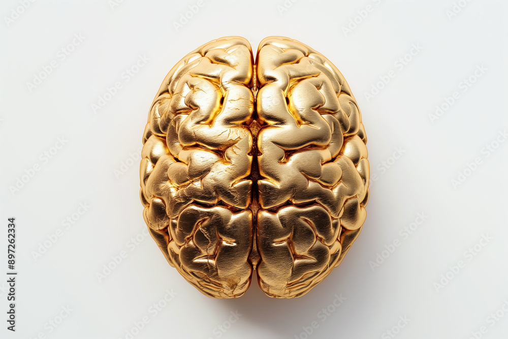 Golden brain on white background. It means being successful and wealthy because of using creativity. Golden brain on white background. It means being successful and wealthy because of using creativity.