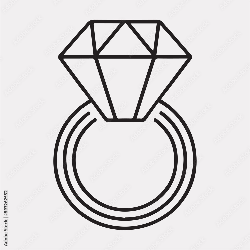 Diamond ring one-line art silhouette vector on a white background Diamond ring one-line art silhouette vector on a white background