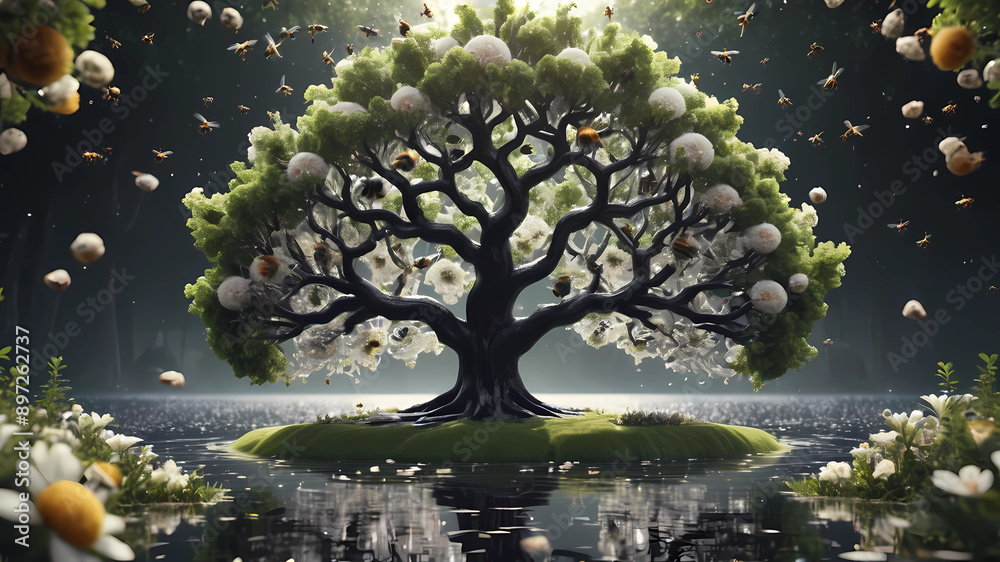 A 4K HD shot of a highly detailed beautiful organic Tree of Life, sharp focus, dynamic lighting, elegant harmony, beauty, masterpiece, white and black, no symmetry geometry, fantasy, simple, realistic A 4K HD shot of a highly detailed beautiful organic Tree of Life, sharp focus, dynamic lighting, elegant harmony, beauty, masterpiece, white and black, no symmetry geometry, fantasy, simple, realistic