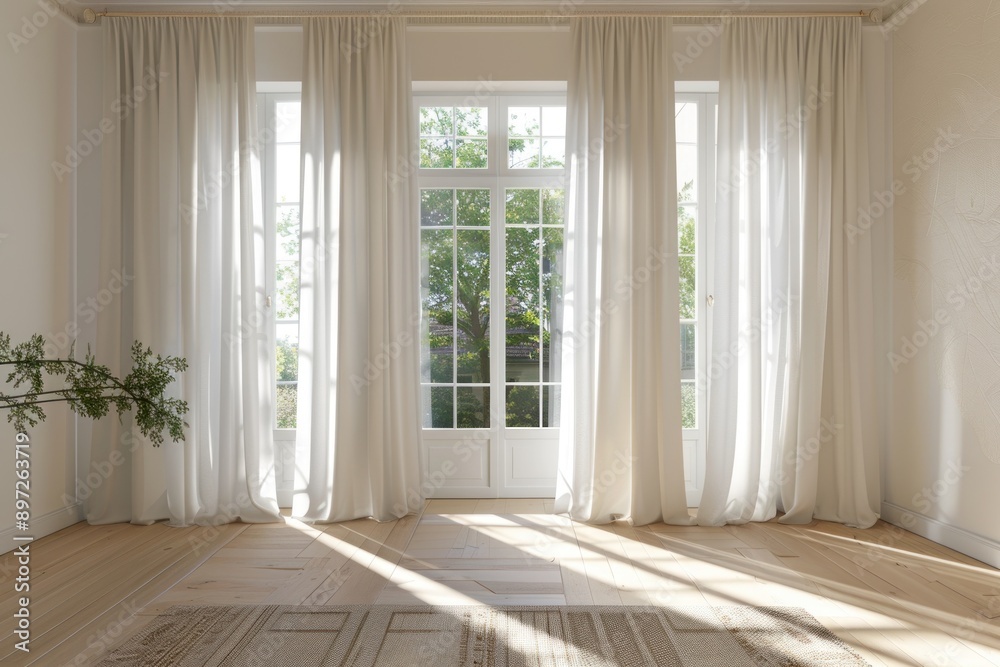 Light and Airy Room with Roomy Mockup Curtains and Wall for Display Light and Airy Room with Roomy Mockup Curtains and Wall for Display