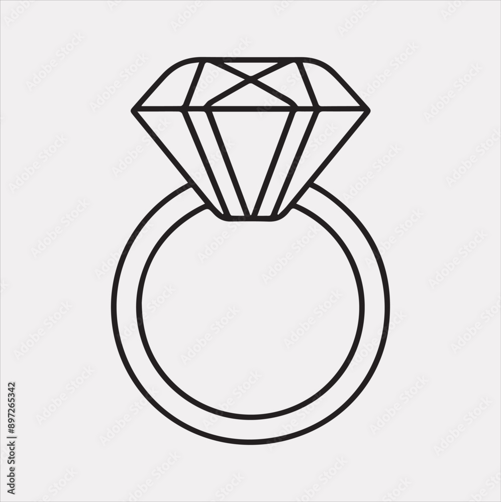 Diamond ring one-line art silhouette vector on a white background Diamond ring one-line art silhouette vector on a white background