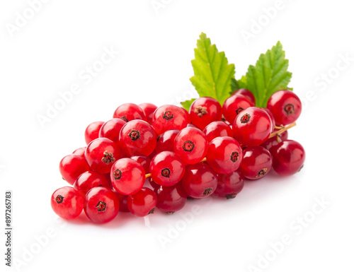 Red currant with leaves on white backgrounds