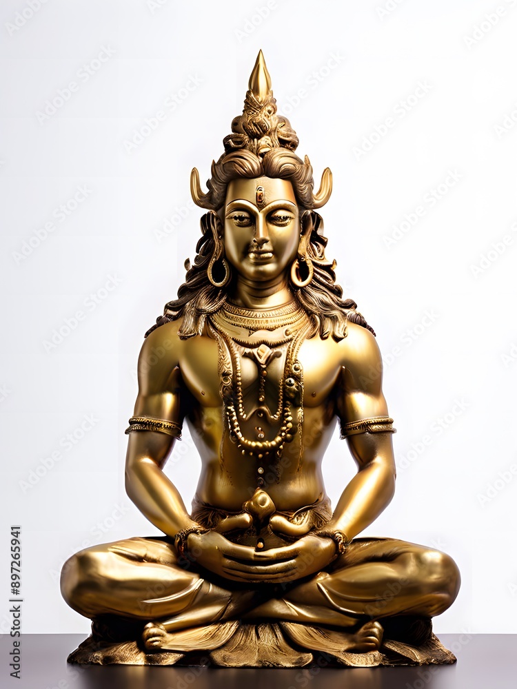 Fototapeta premium golden lord shiva statue on white background