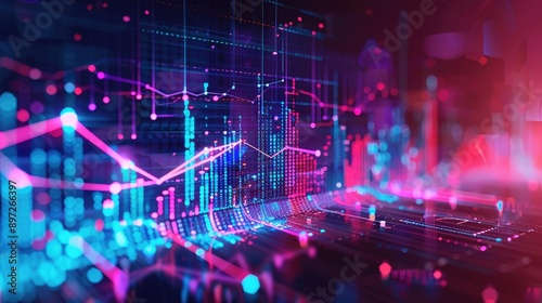 Artistic representation of financial growth with digital charts and ascending lines.