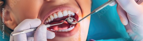 Applying fluoride treatment to young patient's teeth, preventive dental care