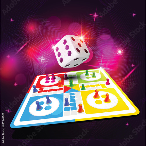 Ludo board game Pegs rolling dices, token, Background