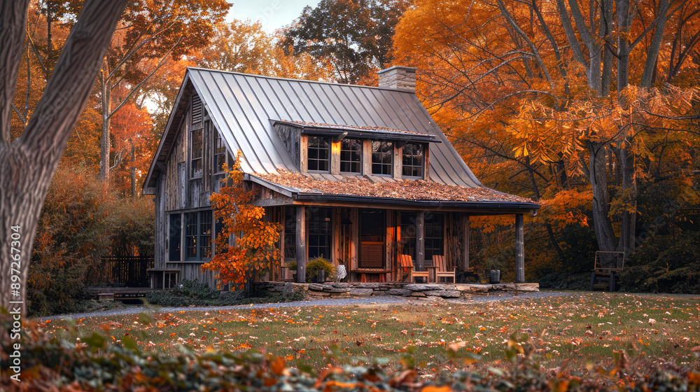 Wooden hut surrounded by autumn leaves. Wooden hut surrounded by autumn leaves.