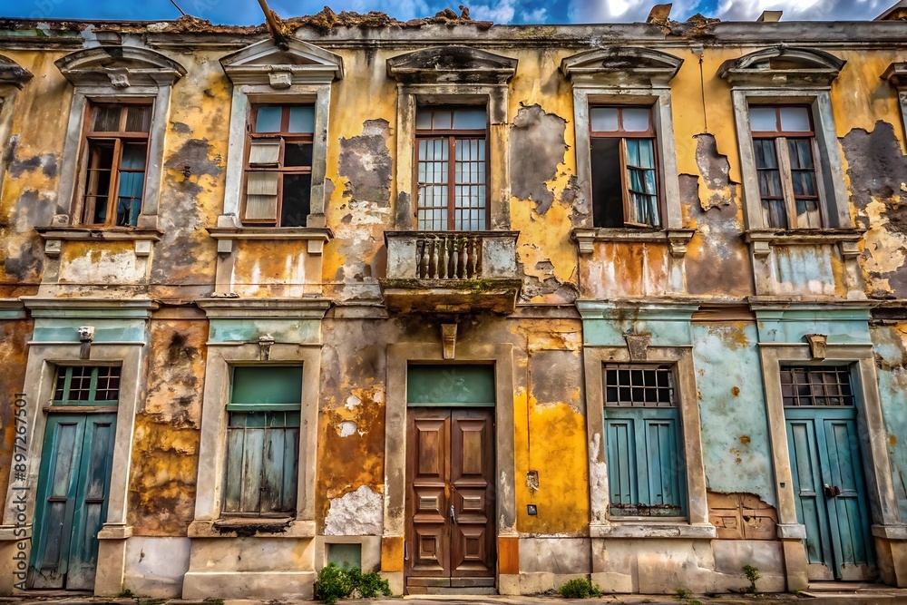 Old Yellow and Blue Building Facade. Old Yellow and Blue Building Facade.