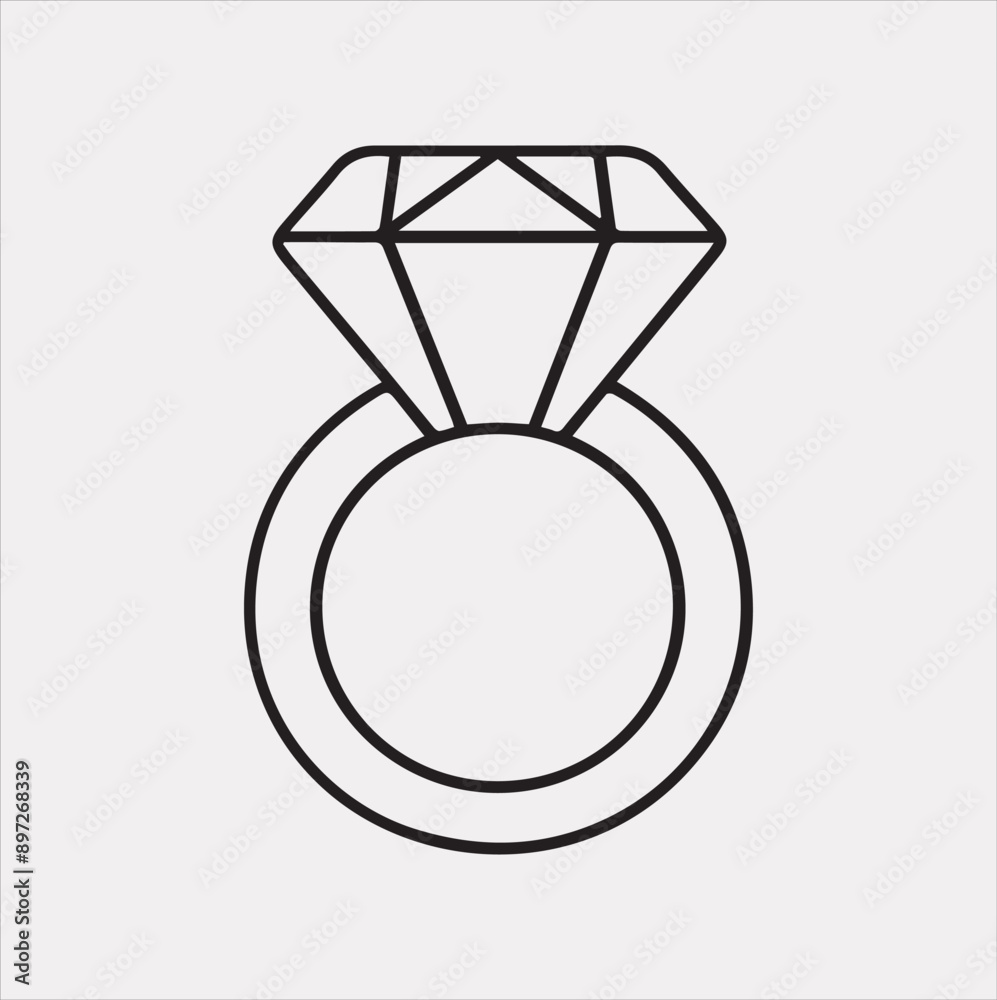 Diamond ring one-line art silhouette vector on a white background Diamond ring one-line art silhouette vector on a white background