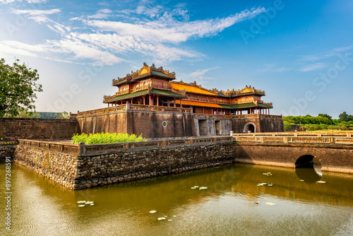 Imperial City with the Purple Forbidden City within the Citadel in Hue, Vietnam. Imperial Royal Palace of Nguyen dynasty in Hue.