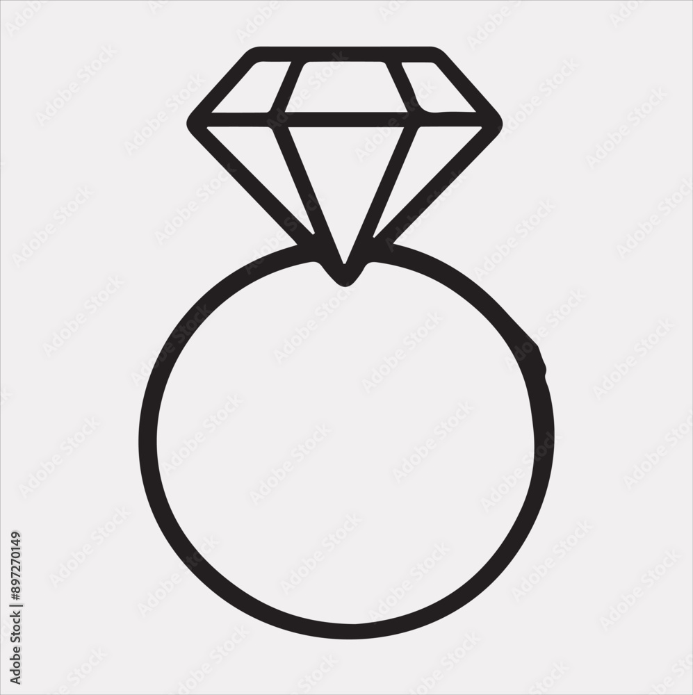 Diamond ring one-line art silhouette vector on a white background Diamond ring one-line art silhouette vector on a white background