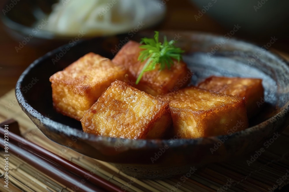 Crispy Fried Tofu Cubes in a Bowl Crispy Fried Tofu Cubes in a Bowl