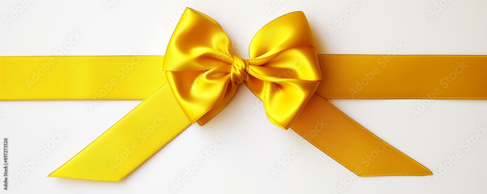 Yellow satin ribbon with bow on white background Yellow satin ribbon with bow on white background