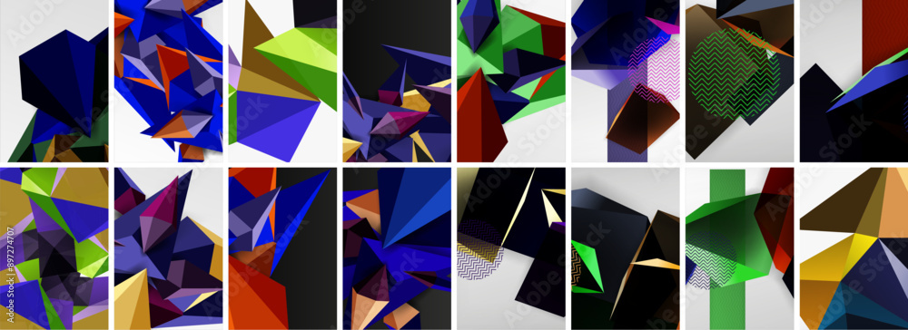 Set of low poly triangles poster geometric backgrounds. Vector Illustration For Wallpaper, Banner, Background, Card, Book Illustration, landing page Set of low poly triangles poster geometric backgrounds. Vector Illustration For Wallpaper, Banner, Background, Card, Book Illustration, landing page