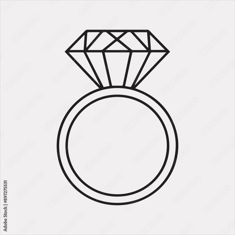 Diamond ring one-line art silhouette vector on a white background Diamond ring one-line art silhouette vector on a white background