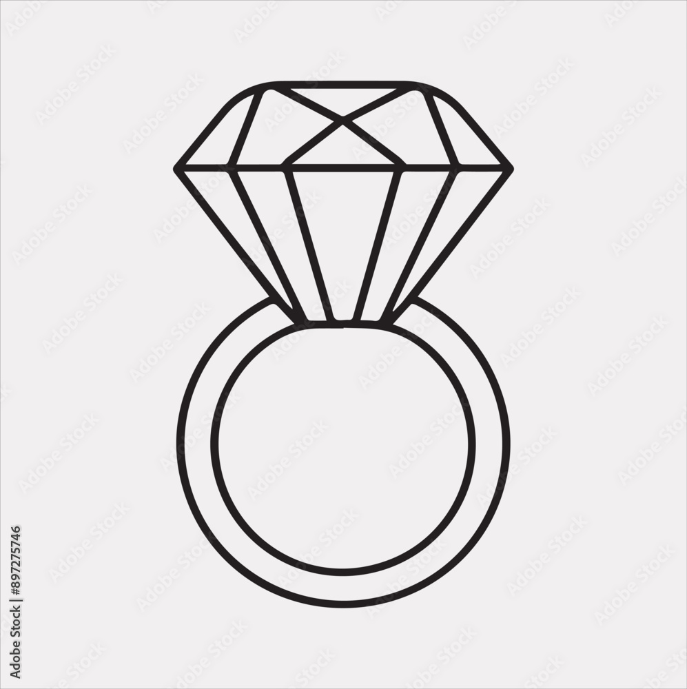 Diamond ring one-line art silhouette vector on a white background Diamond ring one-line art silhouette vector on a white background
