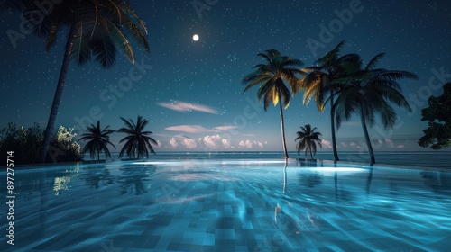 Tropical Night Poolside Serenity