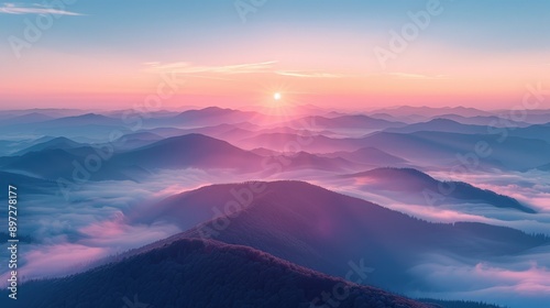Breathtaking Sunrise Over Majestic Mountain Peaks and Misty Valleys © Nice Seven