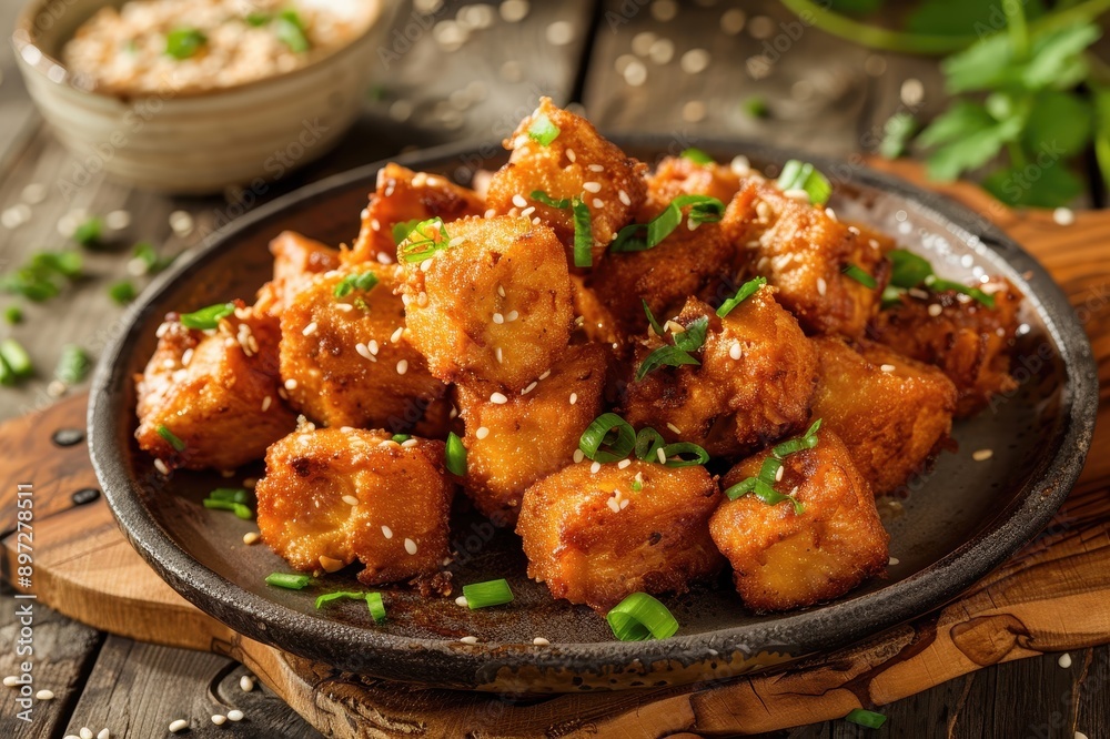 Fried Tofu with Sesame Seeds and Green Onions Fried Tofu with Sesame Seeds and Green Onions