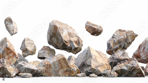 A white stone background with falling black dust isolated in a mountain cliff. Abstract grounded rock texture with broken white powder dirt float.