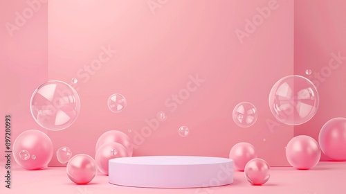 The pink podium is an abstract pink light studio background that is minimal geometric with a modern wall interior template.