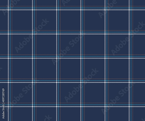 Plaid pattern, blue, white, blue, yellow, seamless for textiles and design clothing, skirts, pants, aprons, tablecloths, blankets or decorative fabrics. Vector illustration.