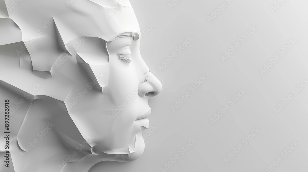 Human face sculpted with a smooth, white texture for an artistic project Human face sculpted with a smooth, white texture for an artistic project