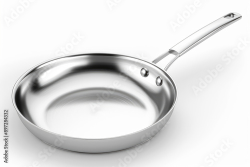 Stainless steel frying pan on a white background. photo